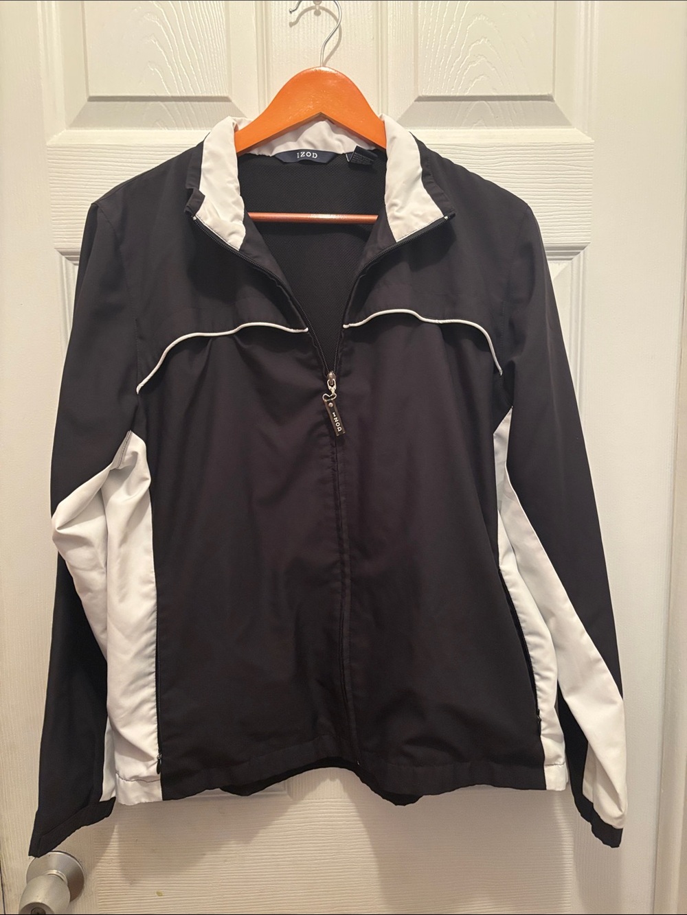 Izod Black and White Zip-Front Bomber Jacket